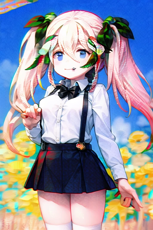 Very detailed, Absurd, Ultra-high resolution, Super detailed, highest quality,
One girl, alone, Nice hands, Perfect hands,
Breaking the Blade, shirt, Holding, Mary Jane, socks, Black Skirt, Long Hair, white shirt, suspendersスカート, white socks, Long sleeve,
Hair Ribbon, suspenders, Are standing, Frills, Black Ribbon, bow , black bow tie, Long skirt, black bow, Neck ribbon, bowtie,
(bag, Hairdress:-1.3)
Destroying a happy smile, smile, Mouth closed, Are standing,
cuteポーズ, Cowboy Shot Break Slender, cute, Perfectly symmetrical face, 超cute girl, 超cute face, Very detailed目, Super detailedな髪, 超cute, Super beautiful,
Break in Harajuku, Shibuya Ward, Tokyo, street, crowd, Cityscape,
Blake Medium Large Bust,
(turquoise blue:1.3) (Medium Hair, Iris), Twin tails, Hair between the eyes