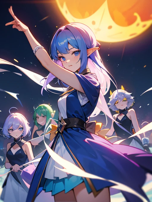 「Sunlight Orange」「Mint Crystal」「Obsidian Elf」「Purple moonlight」「Crimson Phantom」「Magic blue bear」((Number of people: 7 people))
straight hair、pupils sparkling(Skin brightening)
high quality、8K ,最high quality,Sexy pose,((Cheerleading girls,Number of people: 7 people)),Action dancing magic elements illusion colors