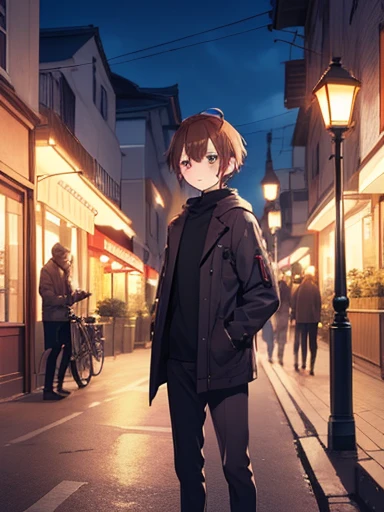 TakamoriNatsuki, alone, Have, Brown Hair, , blush, One girl, Street lamp post, short hair, wood, Purple eyes, Outdoor, One boy, Men's Center, otoko no ko,
((((masterpiece)))), expensive quality, very_expensive_solve, big_file size, Full Color