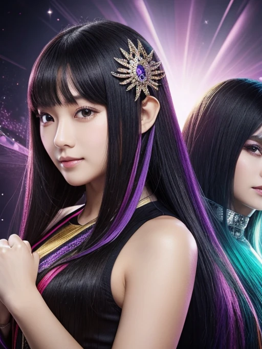 「Sunlight Orange」「Mint Crystal」「Obsidian Elf」「Purple moonlight」「Crimson Phantom」「Magic blue bear」((Number of people: 7 people))
straight hair、pupils sparkling(Skin brightening)
high quality、8K ,最high quality,Sexy pose,((Cheerleading girls,Number of people: 7 people)),Action dancing magic elements illusion colors