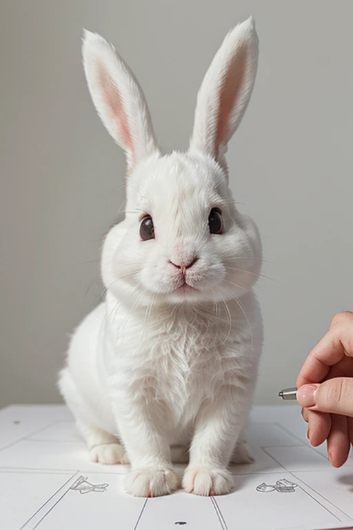 Animal, White bunny, angry face but adorable, drawing,