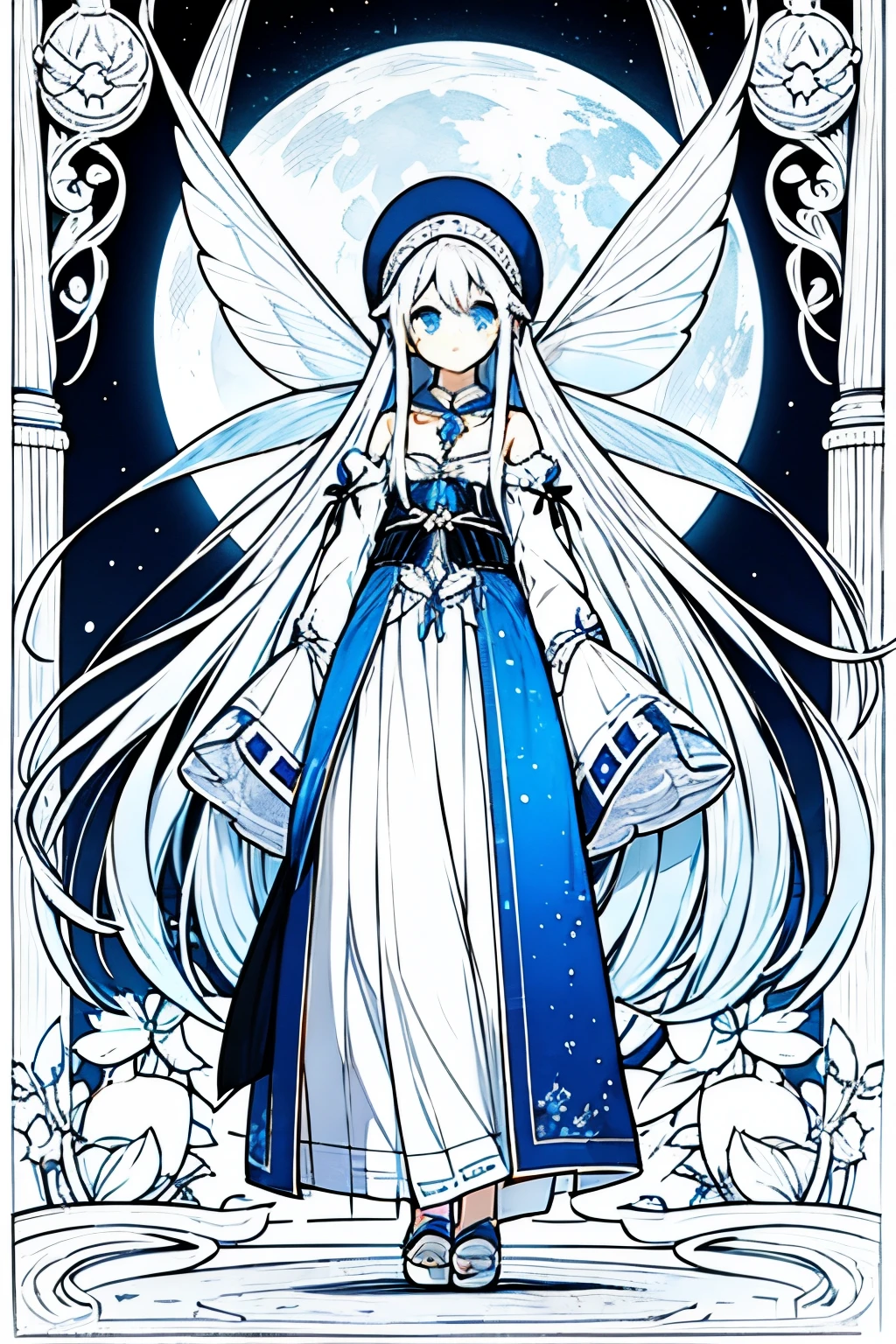 beauty girl long white blue hair bandana 157 cm tall fairy ears under moon