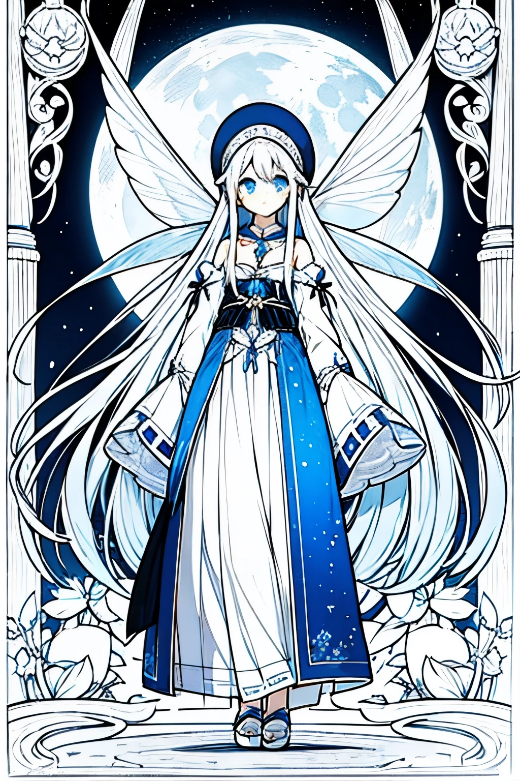 beauty girl long white blue hair bandana 157 cm tall fairy ears under moon