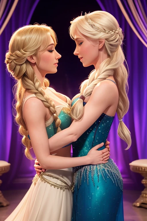 "Experience the forbidden love between Elsa and Anna as they explore their desires in a passionate embrace, their bodies entwined in a sensual dance."