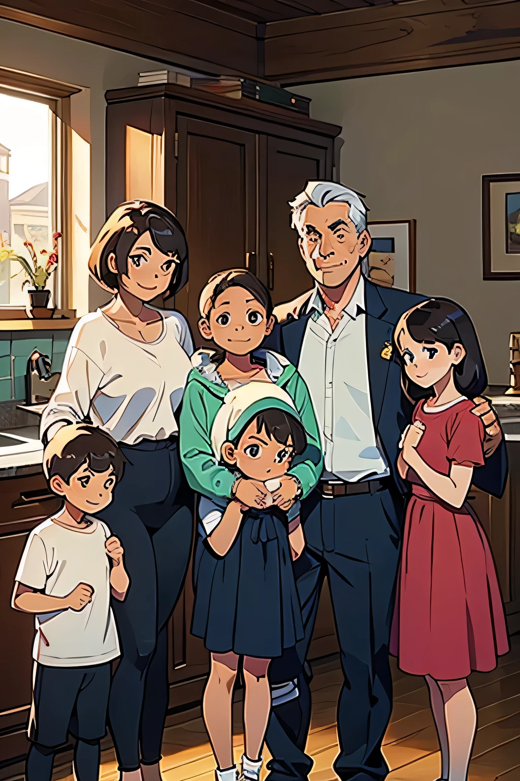 A middle-aged couple and their five children