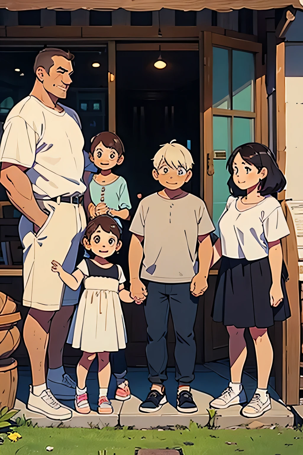 A middle-aged couple and their five children