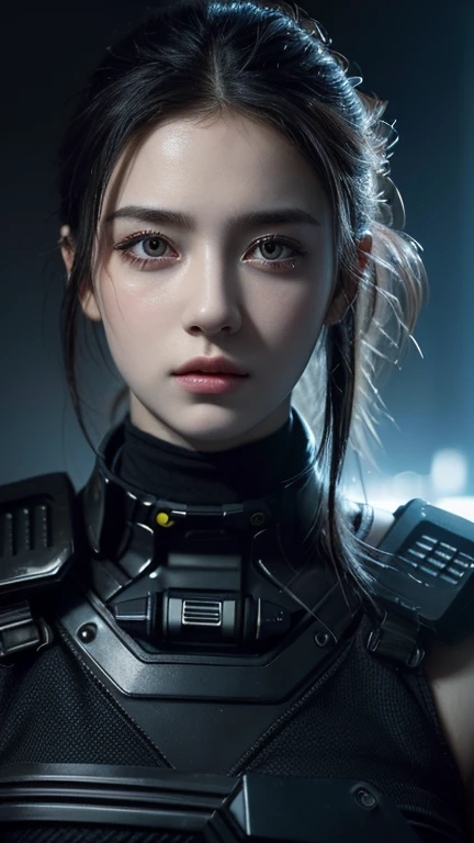 Masterpiece,best quality,High resolution,8ก,(a portrait photo:1.5),(Roriginal photo),Real photos,digital photography,(A mix of cyberpunk and fantasy styles.),(female soldier),20 year old girl,Random hairstyle,smoothly,(conjunctivitis, decorations,Keep someone&#39;s mouth shut.,elegant and charming,Serious and arrogant,Calm and handsome,(Cyberpunk combined with fantasy style clothing.,openwork design,joint armor,Combat suit place your navel,Posing for pictures,Realistic style,gray earth background,oc render reflection textures