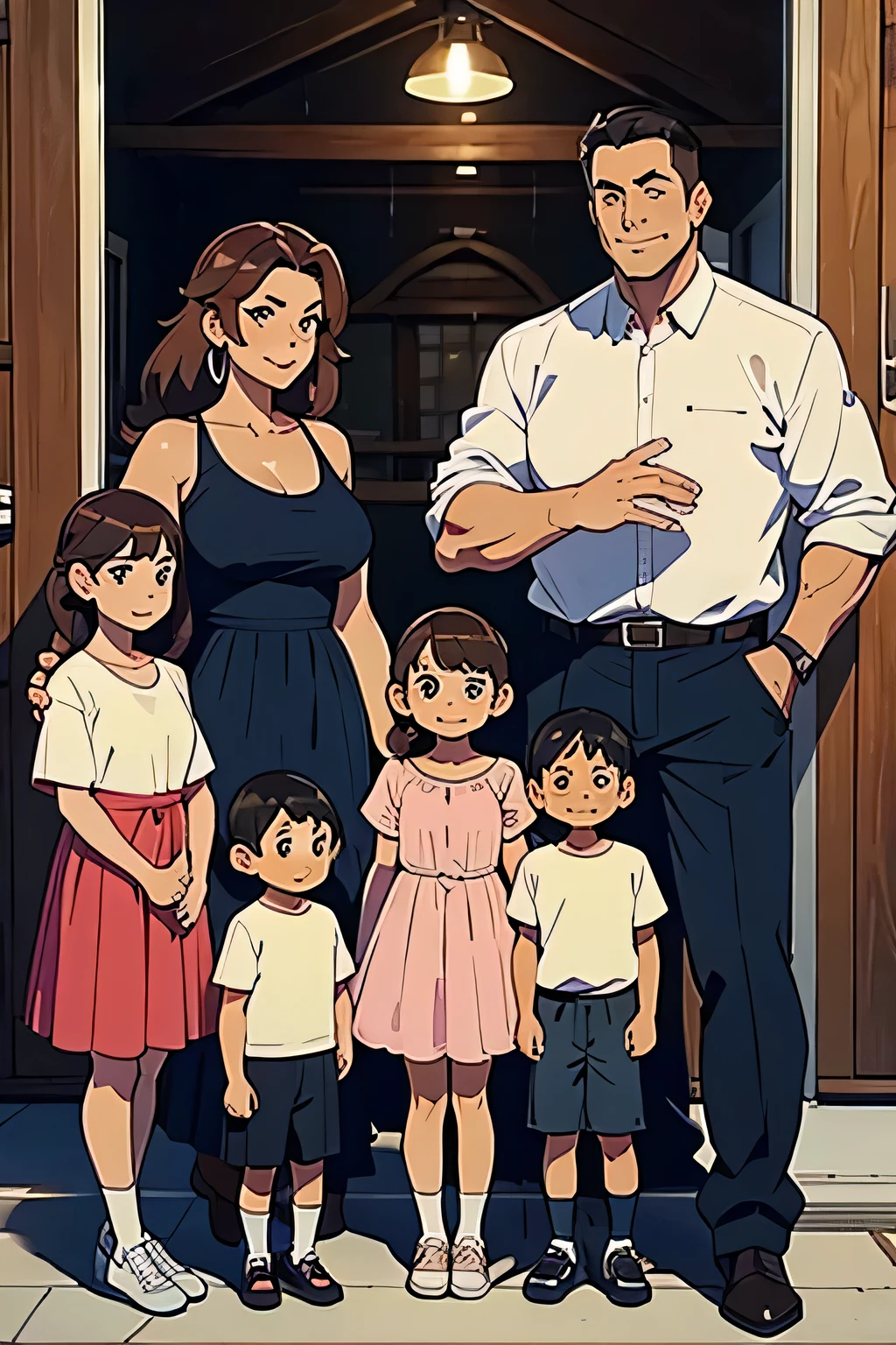 A middle-aged couple and their five children