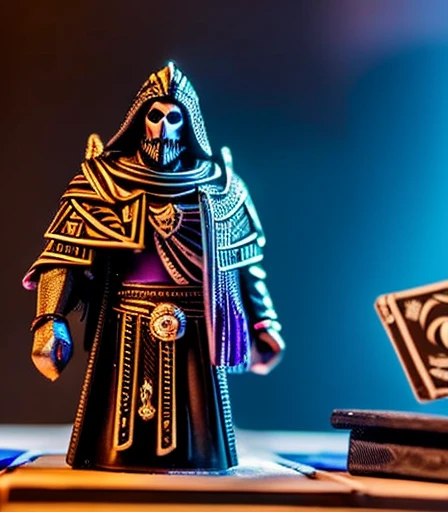 A morte com sua foice no ombro e seu capuz longde tecido degradado pelo tempo. Olhos com chamas roxo, e dentes afiados de caveira, he is the starting judge of the mystical card game 