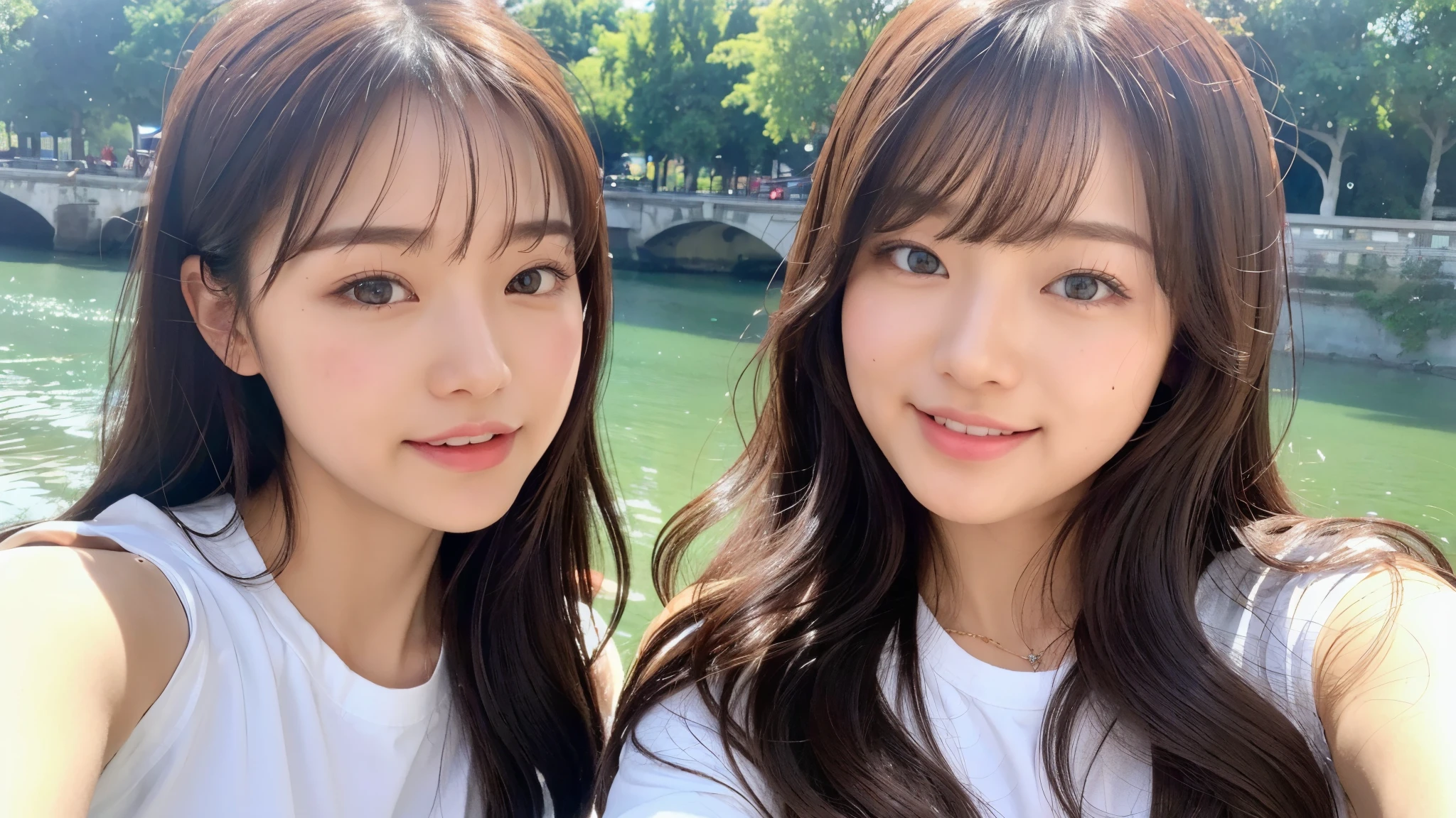 (8k、highest quality、masterpiece、超A high resolution、High resolution face:1.3)、Portrait、(20-year-old girl:1.3)、Bokeh Depth of Field、frontage、 The smile of a genius、Ultra-detailed、Ultra-high resolution、(Realistic、Realistic photos:1.37)、High-resolution RAW color photos、Professional photography、hVery detailed and beautiful、Very detailed、8k Picture Wallpaper、Incredibly detailed、Large file size、Official Art、HVery detailed CG Unity 8k wallpapers、hVery detailed beautiful girl、Very detailed顔、Very detailed目、Very detailed皮膚、Very detailed指、hVery detailed nose、Very detailed口、Perfect ???????、HVery detailed clothing、1 girl、(18:1.2)、Teen、cute、Famous Japanese Idols、cute、Realistic body、、White skin、Glowing Skin、The body is slim、Handsome body、Brown haired、(Blunt bangs:1.2)、Classic wavy long hair、 (Hmph:1.3),Laughter、cute、Zola々right、cute faces、A vivid face、Delicate eyes、Source Order、White T-shirt、Skirt、Looking into the camera、Cowboy Shot、Along the River、Positive、Contrapo、public、The woman&#39;s background is white wallpaper、whole body