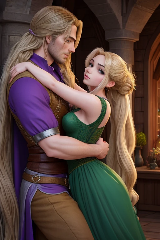 A modern twist on the classic fairy tale, with a sultry Rapunzel using her long locks to tie up her lover in a passionate embrace.