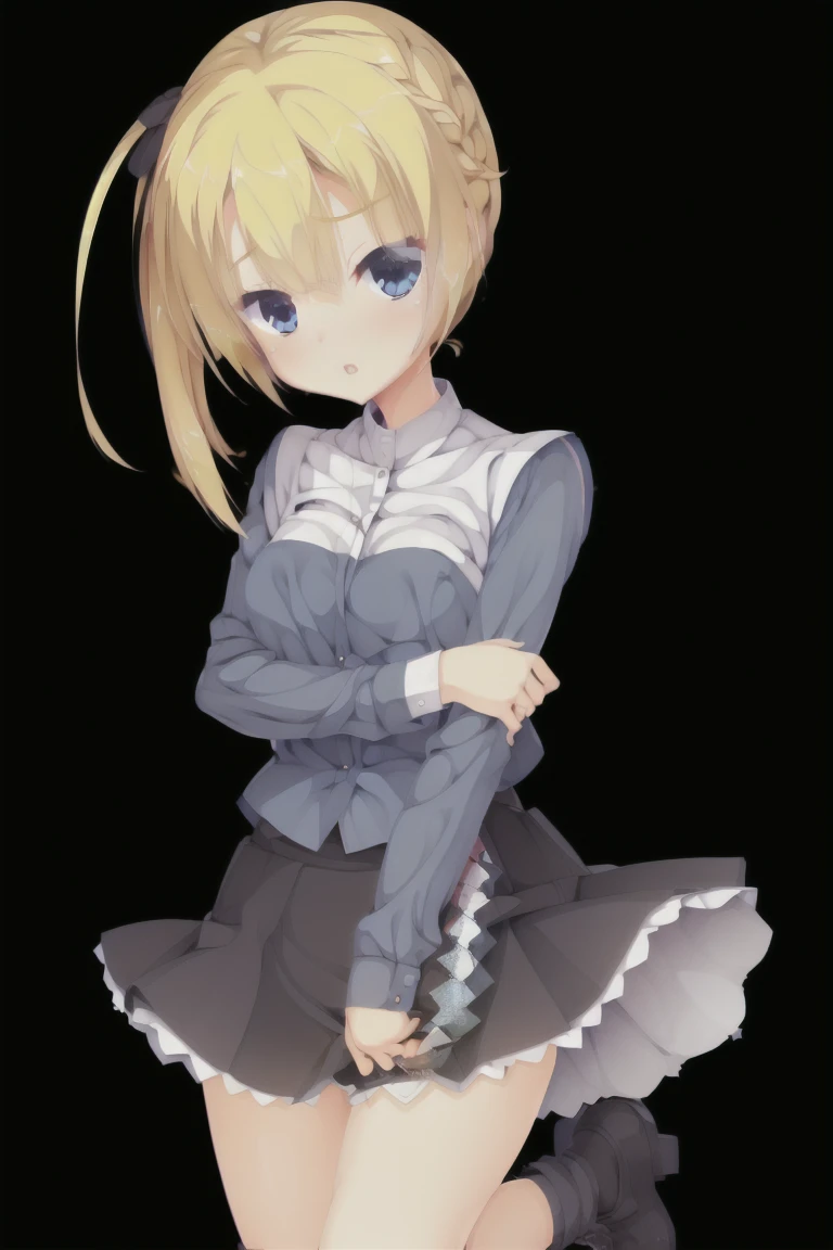 1girl,solo,Very cute woman ,10, ,Flat Chest,Black Hair,青いeye,underwear,White panties, Pleated skirt, shoes, Dark blue socks, summer, break (masterpiece, highest quality,超detailed:1.1),alone,One girl,(Character portrait:1.2),(whole body:1.3),expensive_solve, clear_image, expensive_Contrast, 8k, Sparkling, beautiful_detailed_face_and_eye, (Blonde:1.25), 白 eye,Black background