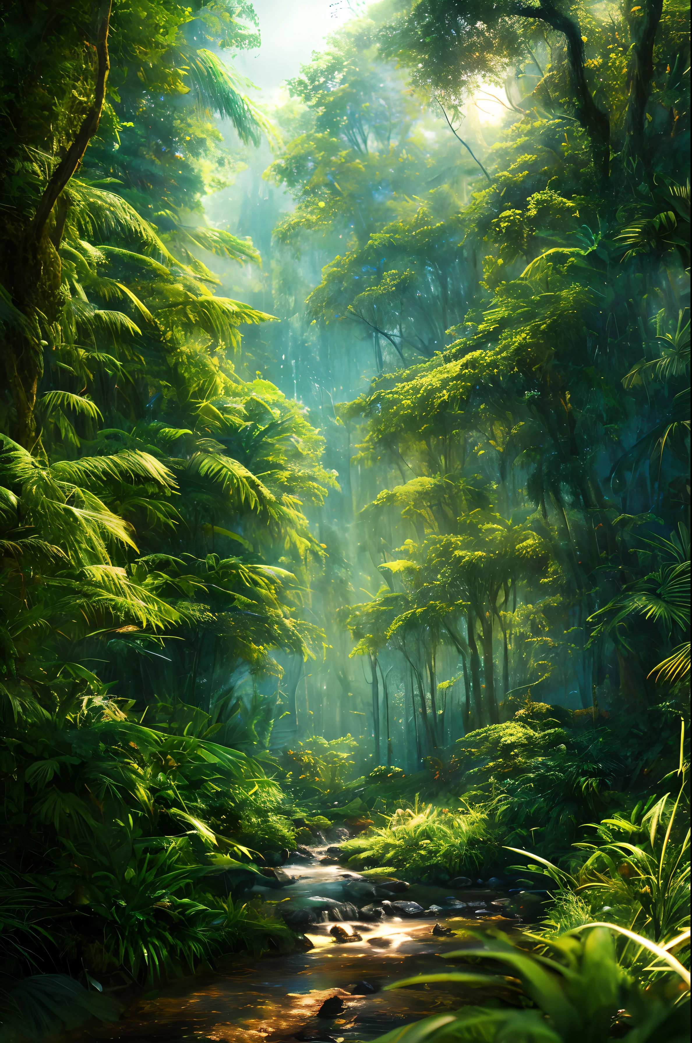 masterpiece, best quality, high quality,extremely detailed CG unity 8k wallpaper, An enchanting and dreamy scene of a jungle at night in the dark, with towering trees, mist, and hidden animal eyes, creating a sense of mystery and warmth, artstation, digital illustration, intricate, trending, contrasting colors, oil painting, award winning photography, Bokeh, Depth of Field, HDR, bloom, Chromatic Aberration ,Photorealistic,extremely detailed, trending on artstation, trending on CGsociety, Intricate, High Detail, dramatic, art by midjourney