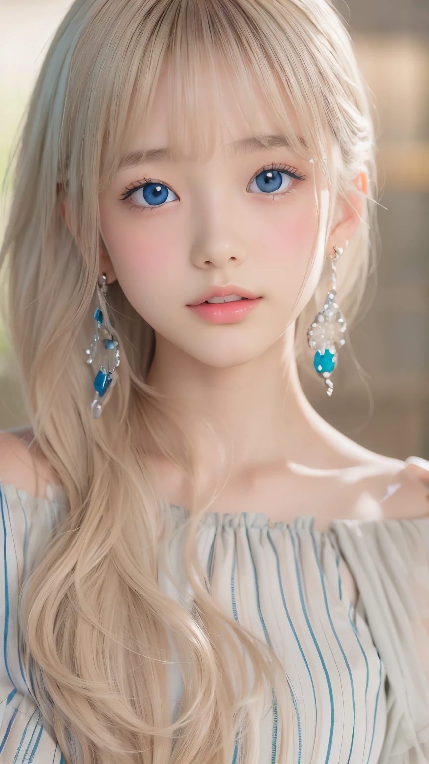 ((sfw: 1.4)), (( detailed face, cute face, detailed face,  professional photography)), ((from back)), (( off-the-shoulder top)), (( Shiny platinum blonde silk hair, beautiful shiny bangs, big clear sky blue eyes, very beautiful bright eye highlights, earrings, 1 Girl)), Ultra High Resolution, (Realistic: 1.4), RAW Photo, Best Quality, (Photorealistic Stick), Focus, Soft Light, ((15 years old)), (( (young face))), (surface), (depth of field), masterpiece, (realistic), woman, bangs, ((1 girl))