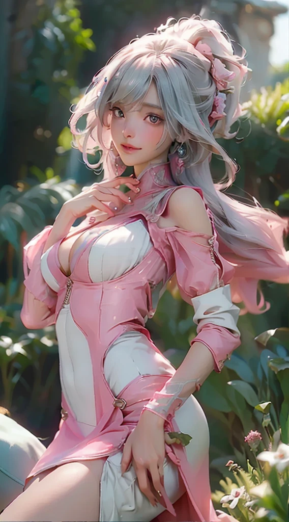 ((best qualtiy)), ((tmasterpiece)), (the detail:1.4), 3D, huge breasts cleavage,Grass God,the original god,Nassida,(HighDynamicRange),Ray traching,NVIDIA RTX,Super-Resolution,Unreal 5,Subsurface scattering、PBR Texture、post-proces、Anisotropy Filtering、depth of fields、Go to bed,Lie down,maximum definition and sharpnesany-Layer Textures、Albedo e mapas Speculares、Surface Coloring、Accurate simulation of light-material interactions、perfectly proportions、Octane Render、Two-colored light、largeaperture、Low ISO、White balance、the rule of thirds、8K RAW、big breasts exposed cleavage,cropped shoulders,camisole,Superskirt,Transparent packaging,tightsuit,open waist,Superskirt//,Very short pink cute,Pink tender,