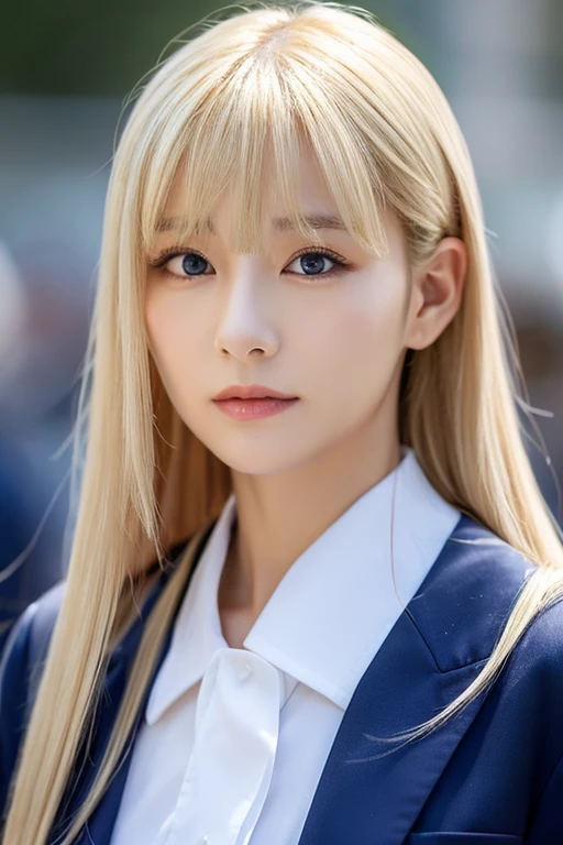 1 female、Hair color is blonde、Long hair、the eyes are blue、A slender、Mature atmosphere、smaller face、With bangs、Uniforms、Beautiful、Adults、A sexy、Have sex appeal、seductiv、Small devil