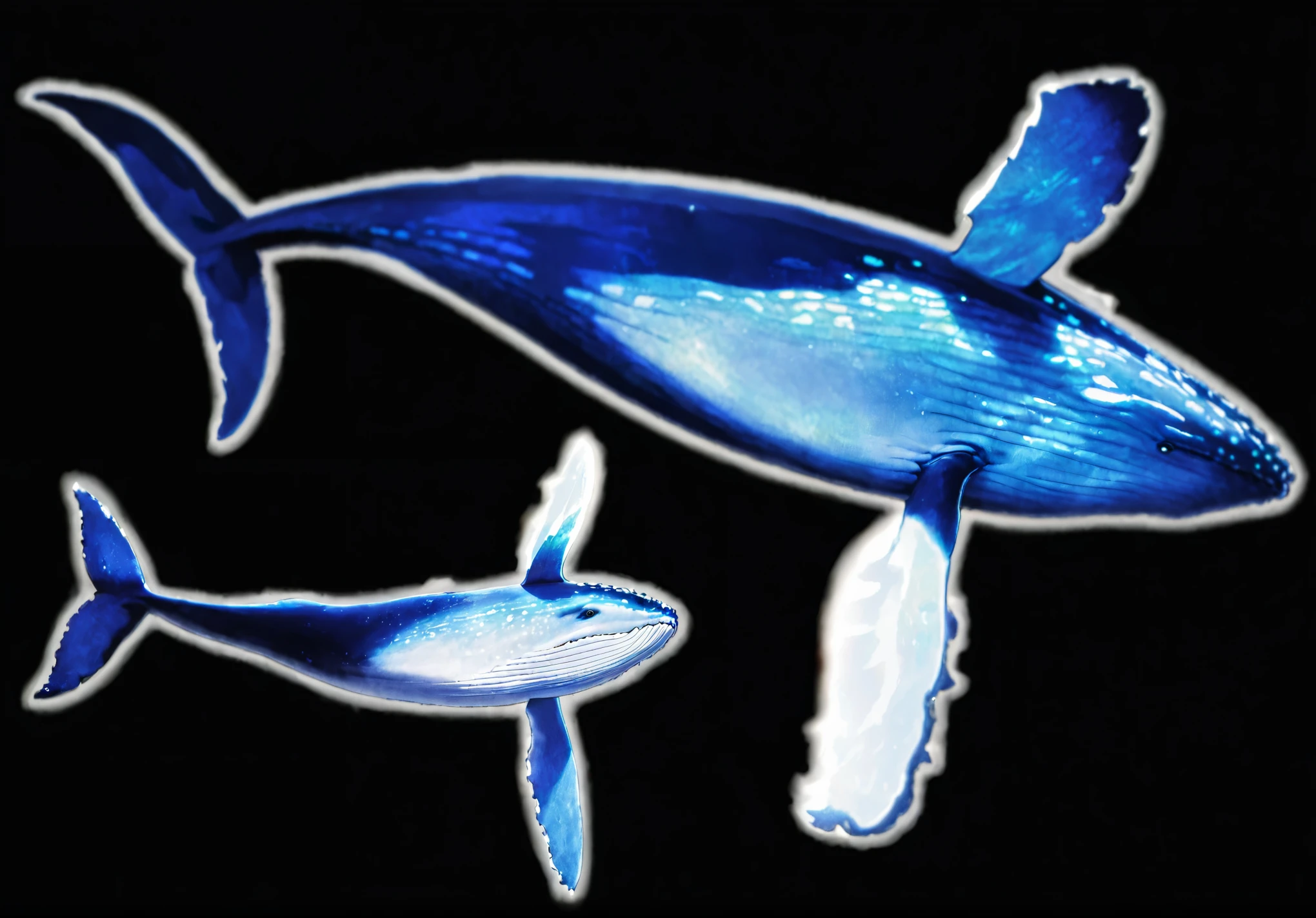 Humpback whale parent and seen from below, Shining Humpback Whale,Holographic,Clearly outline,Mysterious Light