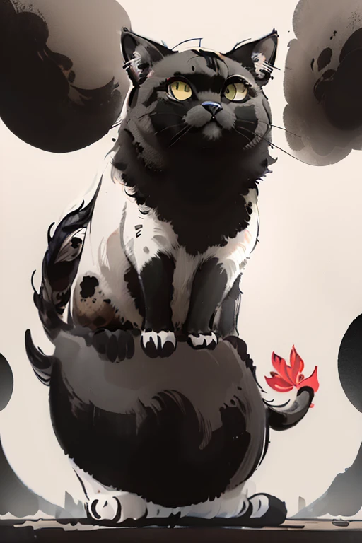 Funny cat, Black and white background, Simple, With Japanese elements