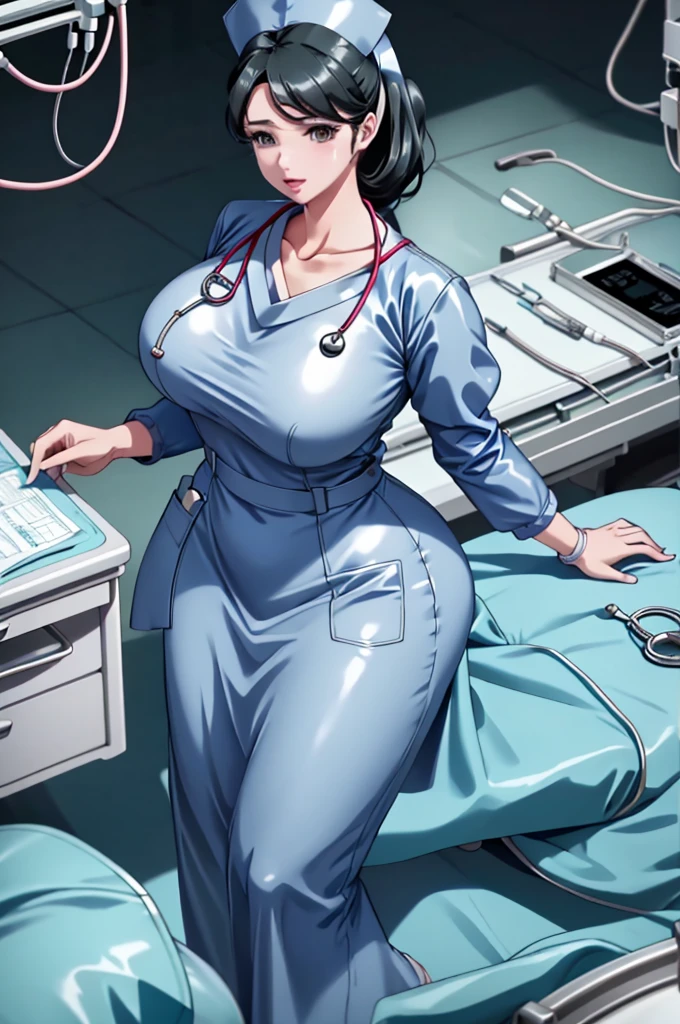 nurse uniform,hospital, latex nurse suit,nurses,busty,elbow gloves,labcoat,black hair woman,red eyes , gigantic ,medical instruments,asian nurse,two nurses,speculum,examination room,oversize ,big ass ,strap on, lay on table ,legs spreaded,giving birth,gyno chair , dentist,Milf,latex,grey uniform,oversize breasts