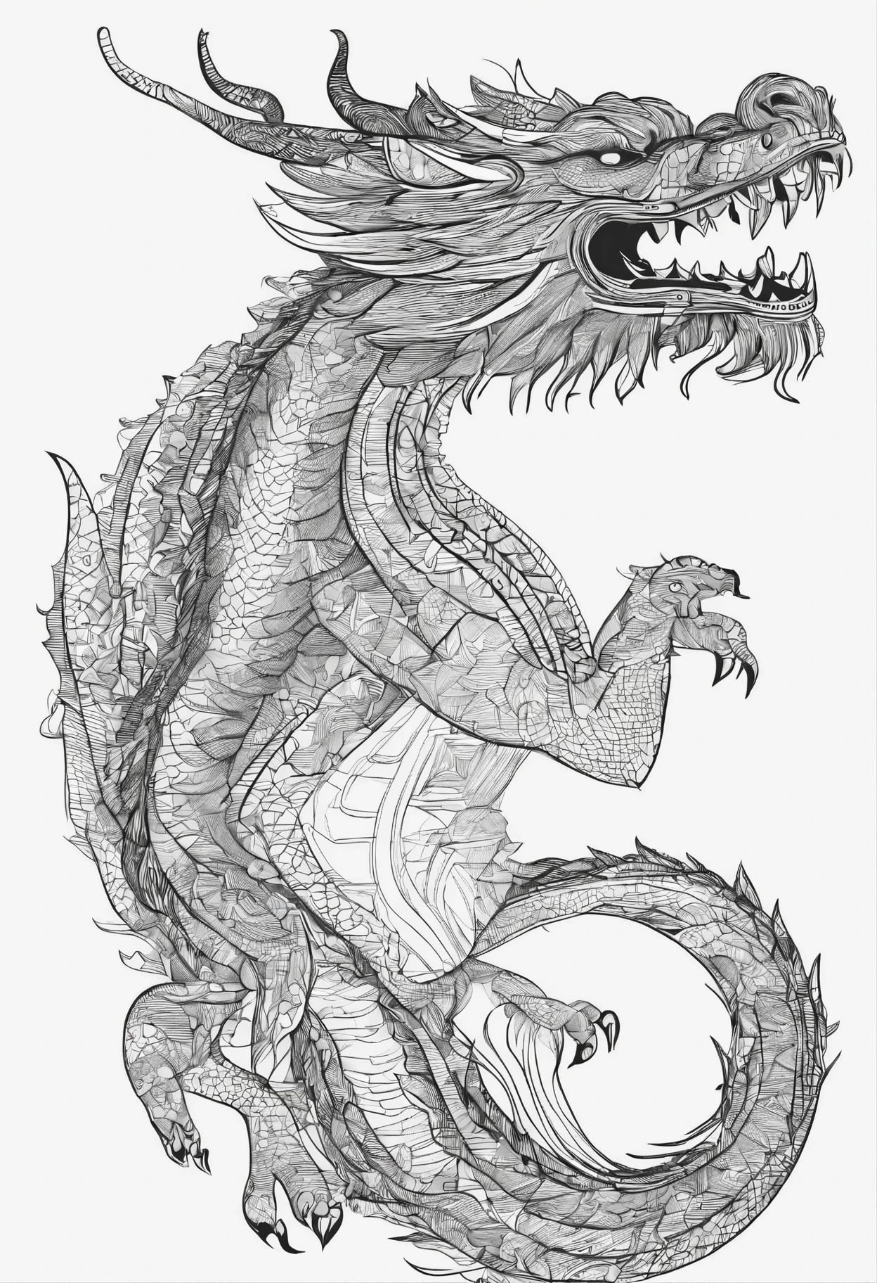 generate line art black and white printable images of different dragon
