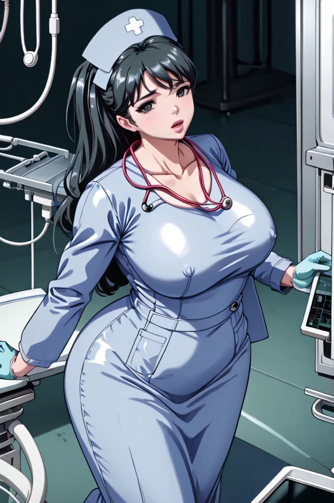 nurse uniform,hospital, latex nurse suit,nurses,busty,elbow gloves,labcoat,black hair woman,red eyes , gigantic ,medical instruments,asian nurse,two nurses,speculum,examination room,oversize ,big ass ,strap on, lay on table ,legs spreaded,giving birth,gyno chair , dentist,Milf,latex,grey uniform,oversize breasts