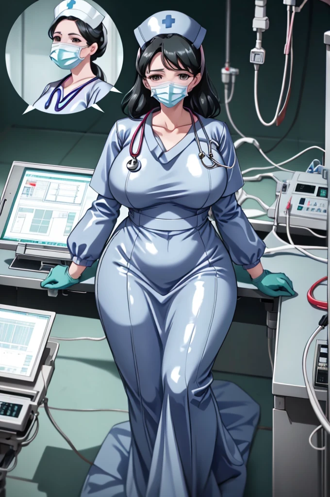 nurse uniform,hospital, latex nurse suit,nurses,busty,elbow gloves,labcoat,black hair woman,red eyes , gigantic ,medical instruments,asian nurse,two nurses,speculum,examination room,oversize ,big ass ,strap on, lay on table ,legs spreaded,giving birth,gyno chair , dentist,Milf,latex,grey uniform,oversize breasts