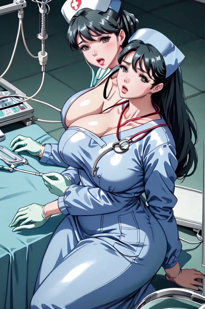 nurse uniform,hospital, latex nurse suit,nurses,busty,elbow gloves,labcoat,black hair woman,red eyes , gigantic ,medical instruments,asian nurse,two nurses,speculum,examination room,oversize ,big ass ,strap on, lay on table ,legs spreaded,giving birth,gyno chair , dentist,Milf,latex,grey uniform,oversize breasts