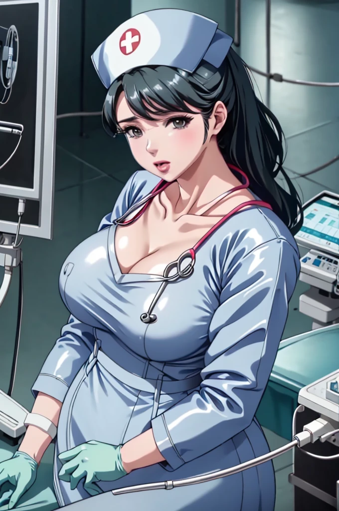 nurse uniform,hospital, latex nurse suit,nurses,busty,elbow gloves,labcoat,black hair woman,red eyes , gigantic ,medical instruments,asian nurse,two nurses,speculum,examination room,oversize ,big ass ,strap on, lay on table ,legs spreaded,giving birth,gyno chair , dentist,Milf,latex,grey uniform,oversize breasts