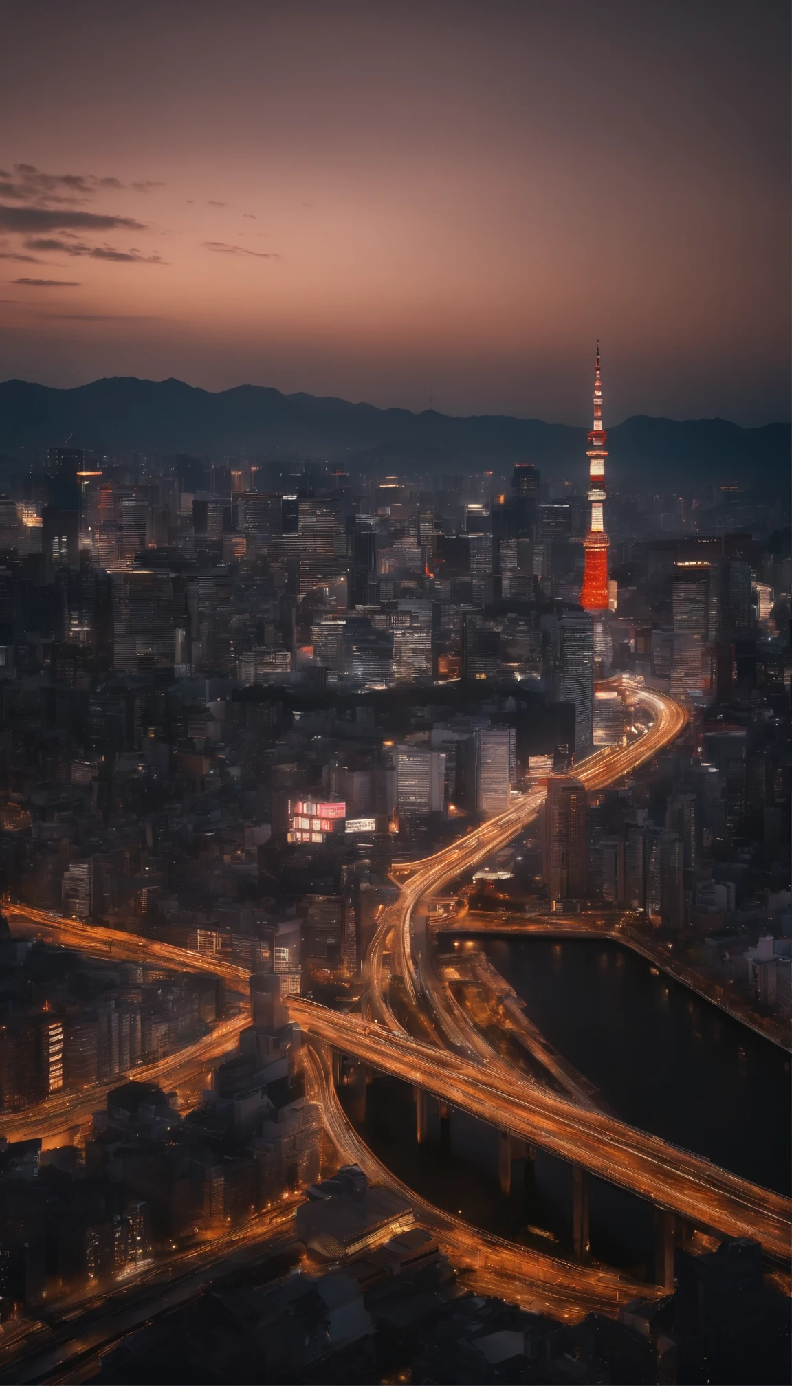 Images of Osaka in the near future,In the midst of the vibrant cityscape、A breathtaking night view unfolds。The towering skyscrapers、Wrapped in the elegant glow of neon、Reflecting the city's indomitable spirit(1.3)。This masterpiece was painstakingly crafted in 8K.、Perfect artwork(1.1)It encapsulates the meticulous details that make。The city's heartbeat、All Architectural Wonders、winding street、