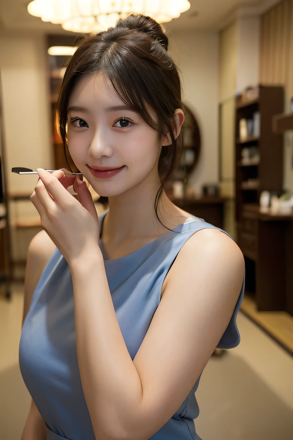 8k,high quality,high resolution,One woman,smile,(tall),whole body,young woman,Japanese,smile,Dress,Plump:2.2,Chubby woman:2.2,Beauty Salon,,