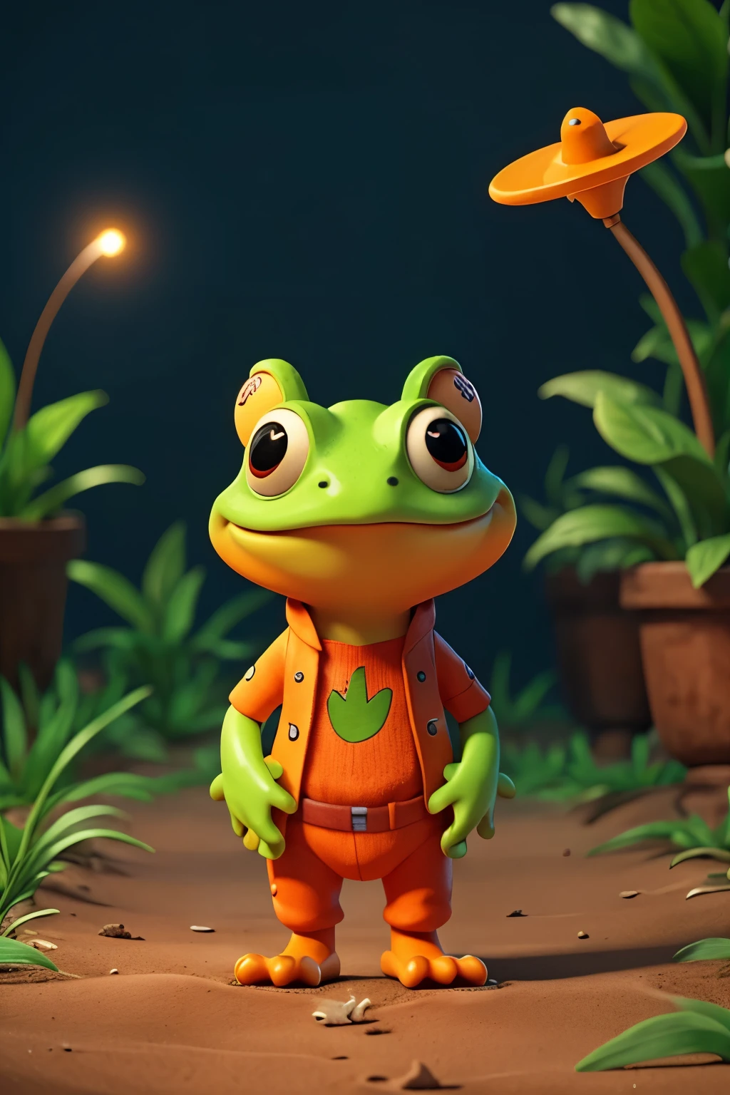 orange frog with rocket