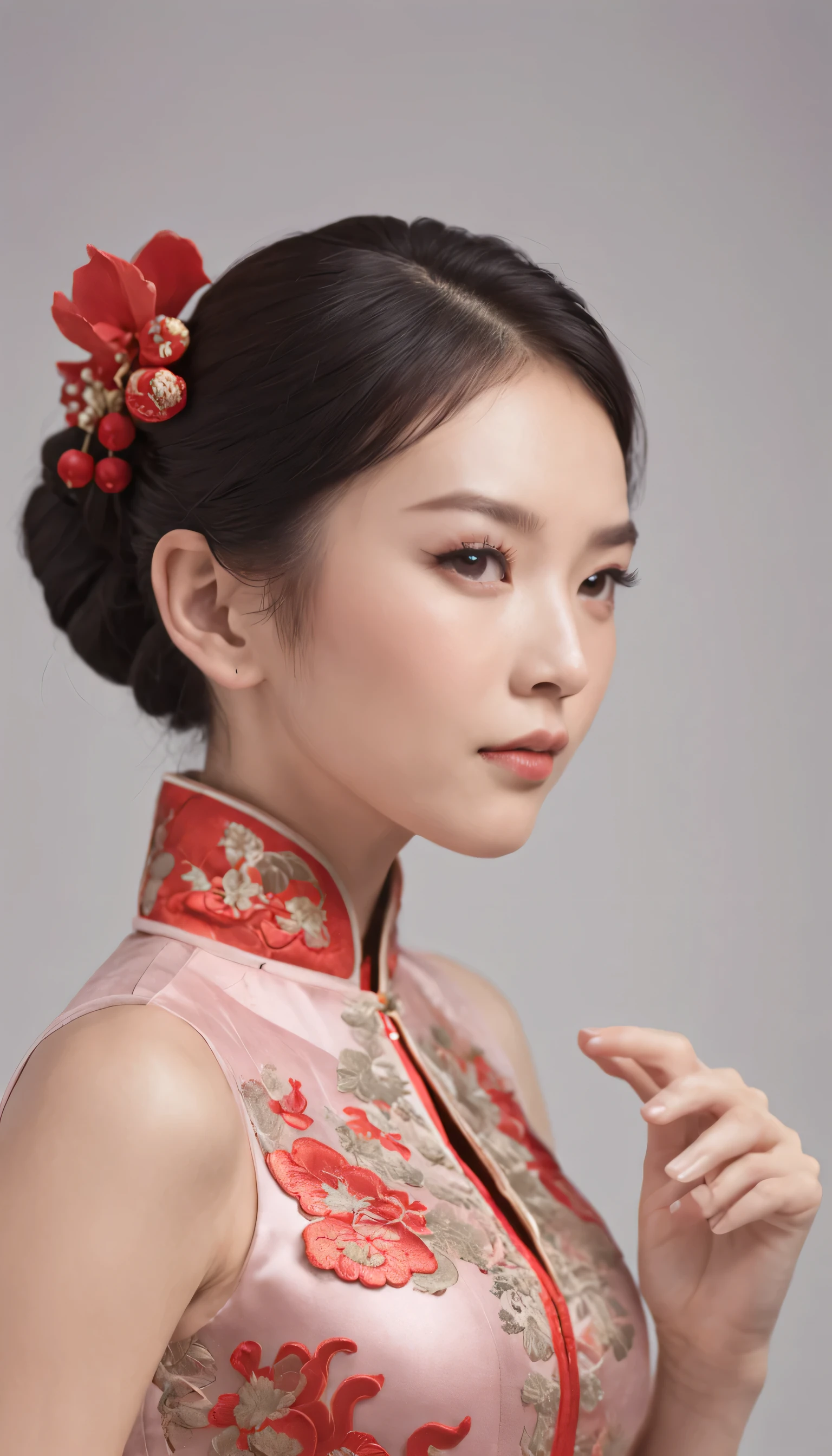 Chinese girl,on a cheongsam,Traditional vibe amidst soft lighting