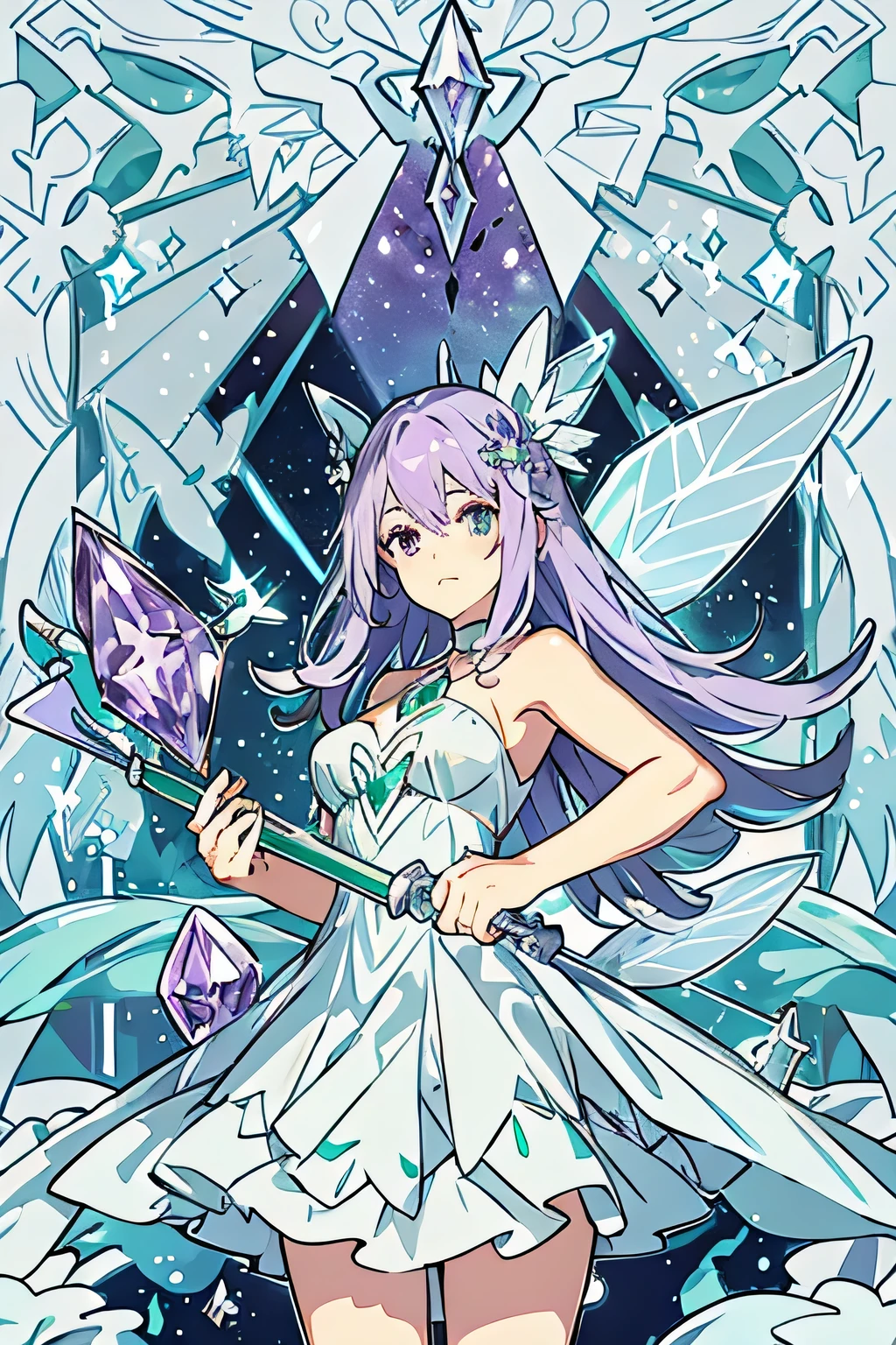 Image of a diamond fairy controlling a large amethyst and a large emerald with her magic wand