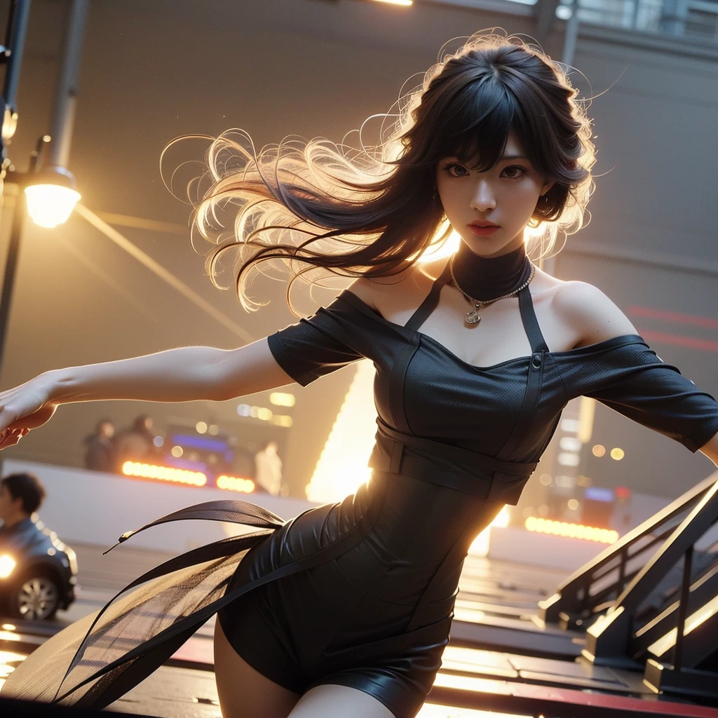 beautiful russian woman in her 20s, 8k, perfect physique, perfect proportions, detailed face, high quality, photorealistic, stunning eyes, long eyelashes, attractive facial features, flawless skin, light brown hair, tight waist, stylish clothes, necklace, active posing, rough long hairstyle, vivid colors, masterpiece, best quality