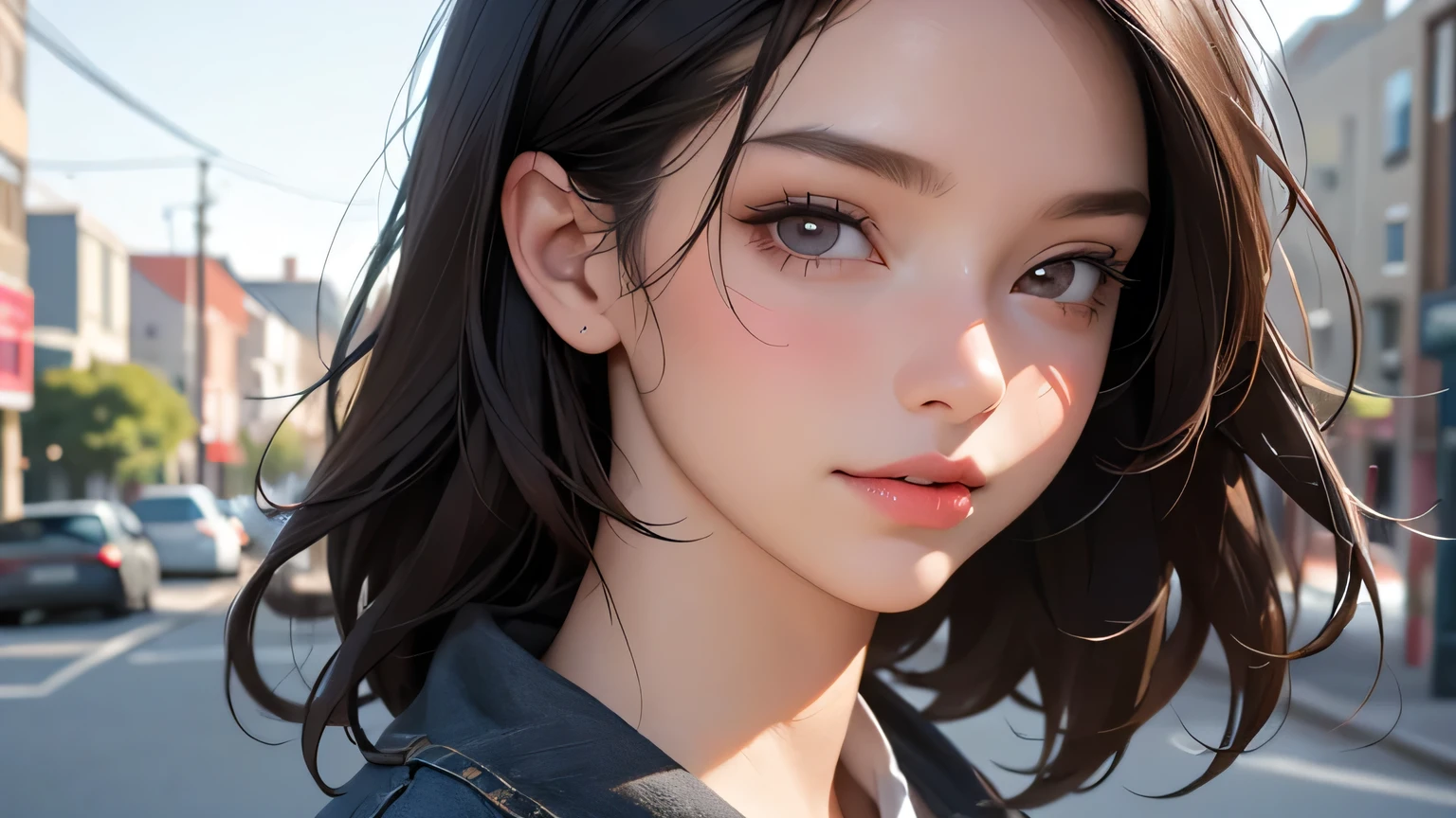 (masterpiece, best quality, 8k wallpaper, high resolution, ultra-realistic), ,one girl,20 years old,junior high school girl,(masterpiece:1.2, best quality),(realistic, photo-realistic:1.4),one girl,black hair,((masterpiece, best quality)),(RAW photo, best quality),(realistic, photo-realistic:1.3),highly detailed,figure,very delicate and beautiful,very detailed,((best quality,8k,masterpiece:1.3)),one girl,laughing,full body esvian,slim face,pretty woman,short bob,(dark brown hair),stay with dog:1.3,pet,staring at dog,thin shirt,short pants:1.1,ultra-detailed face,detailed eyes,double eyelids,blurry background,slim face,city,takeout,street,