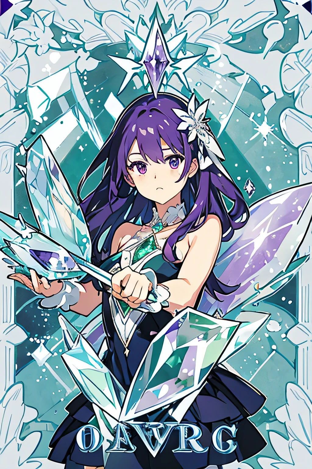 Image of a crystal fairy manipulating a large amethyst and emerald with a magic wand、Beautiful images