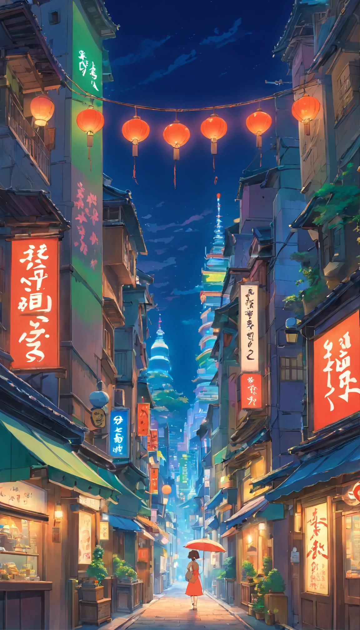 In the midst of the vibrant cityscape、A breathtaking night view unfolds。The towering skyscrapers、Wrapped in the elegant glow of neon、Reflecting the city&#39;s indomitable spirit(1.3)。This masterpiece was painstakingly crafted in 8K.、Perfect artwork(1.1)It encapsulates the meticulous details that make。 The city&#39;s heartbeat、All Architectural Wonders、winding street、The flickering street lights are synchronized with the ultra-detailed inscription on the canvas.(1.3)。This is more than just wallpaper。