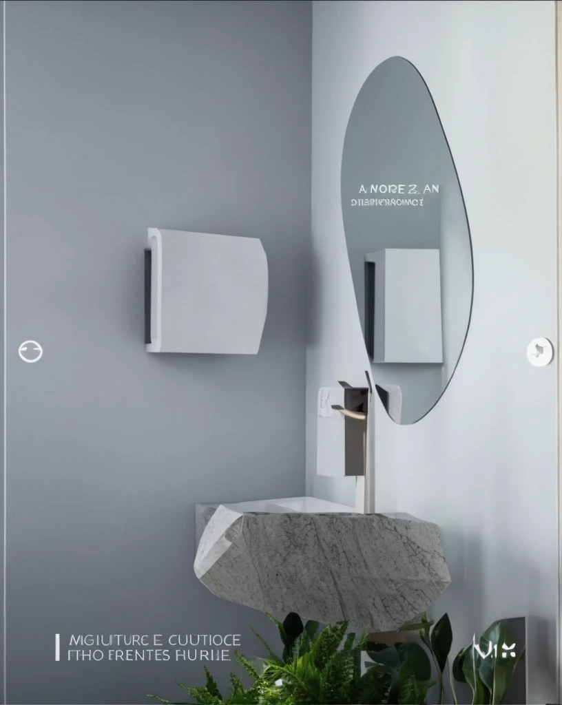 Crie um design de interiores detalhado para um banheiro, including furniture arrangement, choice of cores and materials.