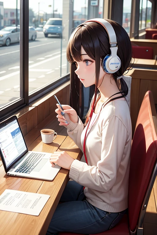 Headphones、Studying in a café