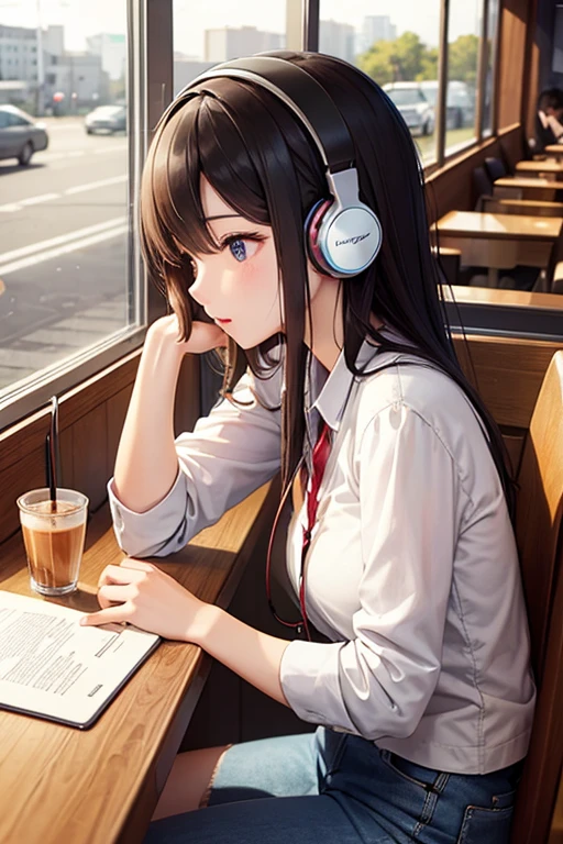 Headphones、Studying in a café