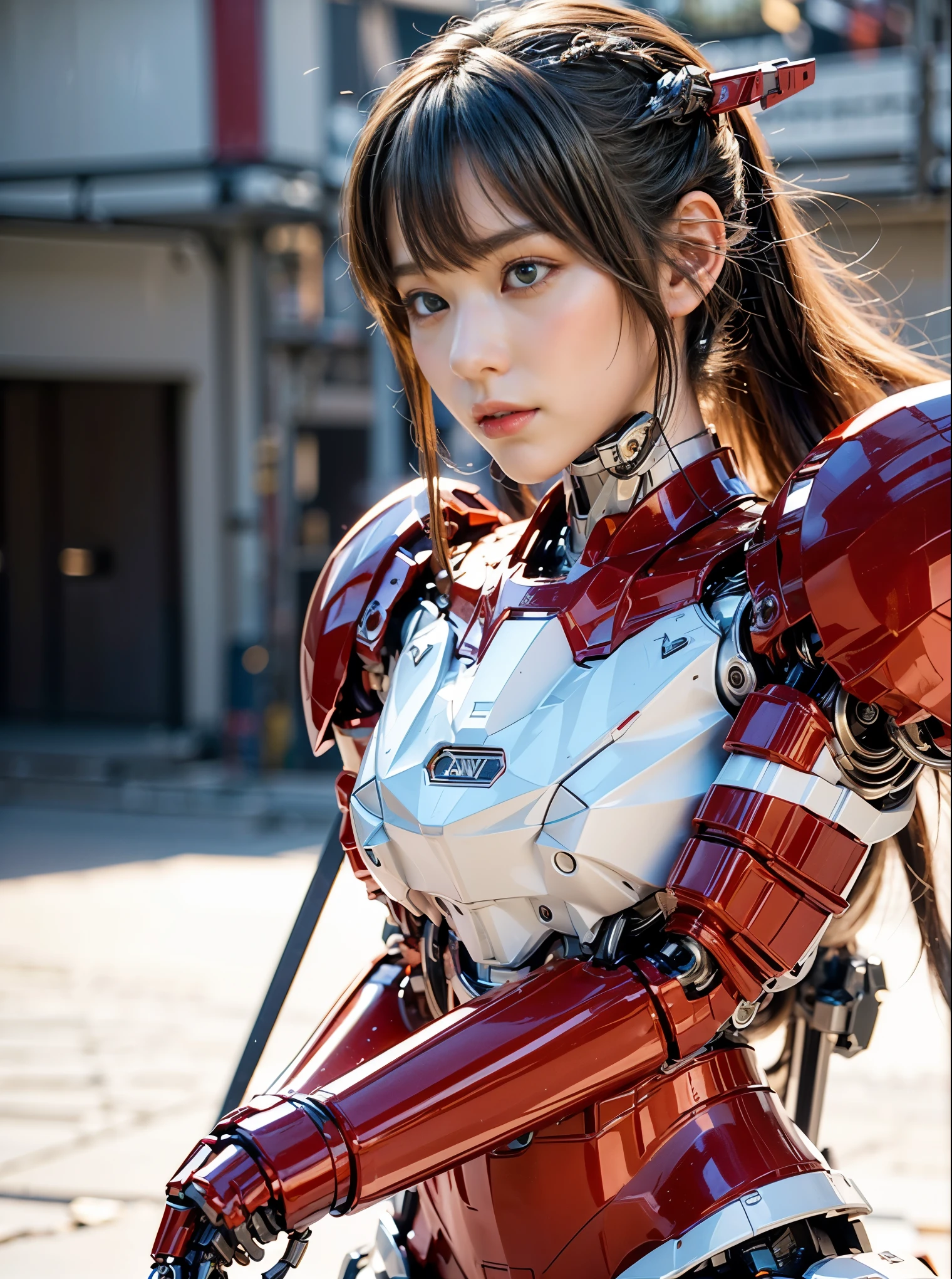(masterpiece, best quality:1.2), (8k uhd, 16k, 32k, ultra high res), movie,official art, promotional art, movie wallpaper, extremely detailed CG unity 4k wallpaper, ultimately intricate details, white background, full body, concept art, production art, (Mechanical components:1.5),(mechanical prosthesis:1.5), mechanical metal wings, highres, (realistic, photo-realistic:1.2), physically-based rendering, machinery, reflection, realistic, cyberpunk, symmetric front view close up head shot eyes symmetry face very sharp focus realistic award winning matte drawing cinematic lighting 1girl, robot, slim, fair skin,delicate face, tights,shine, Bodysuit, (blond long hair),green eyes, laboratory, chip, shine,braid