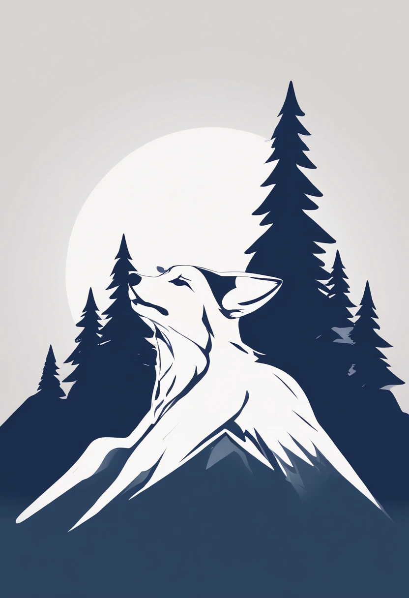(( Simple logo design with Gradient effect)), (Vector art), (minimalist design), (Gradient effect), Let's try it in a hand-drawn style., User Roxo as a core, dark blue, Azure and total simples de Linha Blanca. (Logo、Hold your head high on the mountain top、A simple drawing of a wolf looking up at three stars in the sky.。). Renders the image as if the camera were looking at the scene from directly below, Gives the impression that the wolf is slightly above the observer, But it's not that far away. The wolf's body faces the observer.、Position your head to see the stars above in perspective。