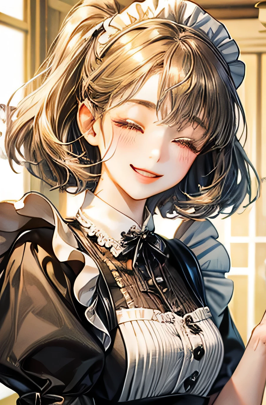 Best Quality、Maid、Harajuku、girl with beautiful features、The whole body enters、smile、Smiling with eyes closed