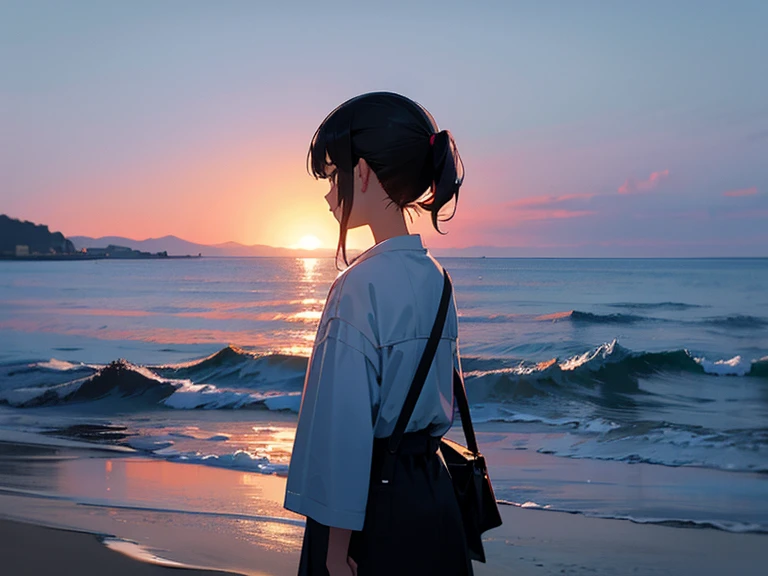 Girl Looking At The Sea。Back view