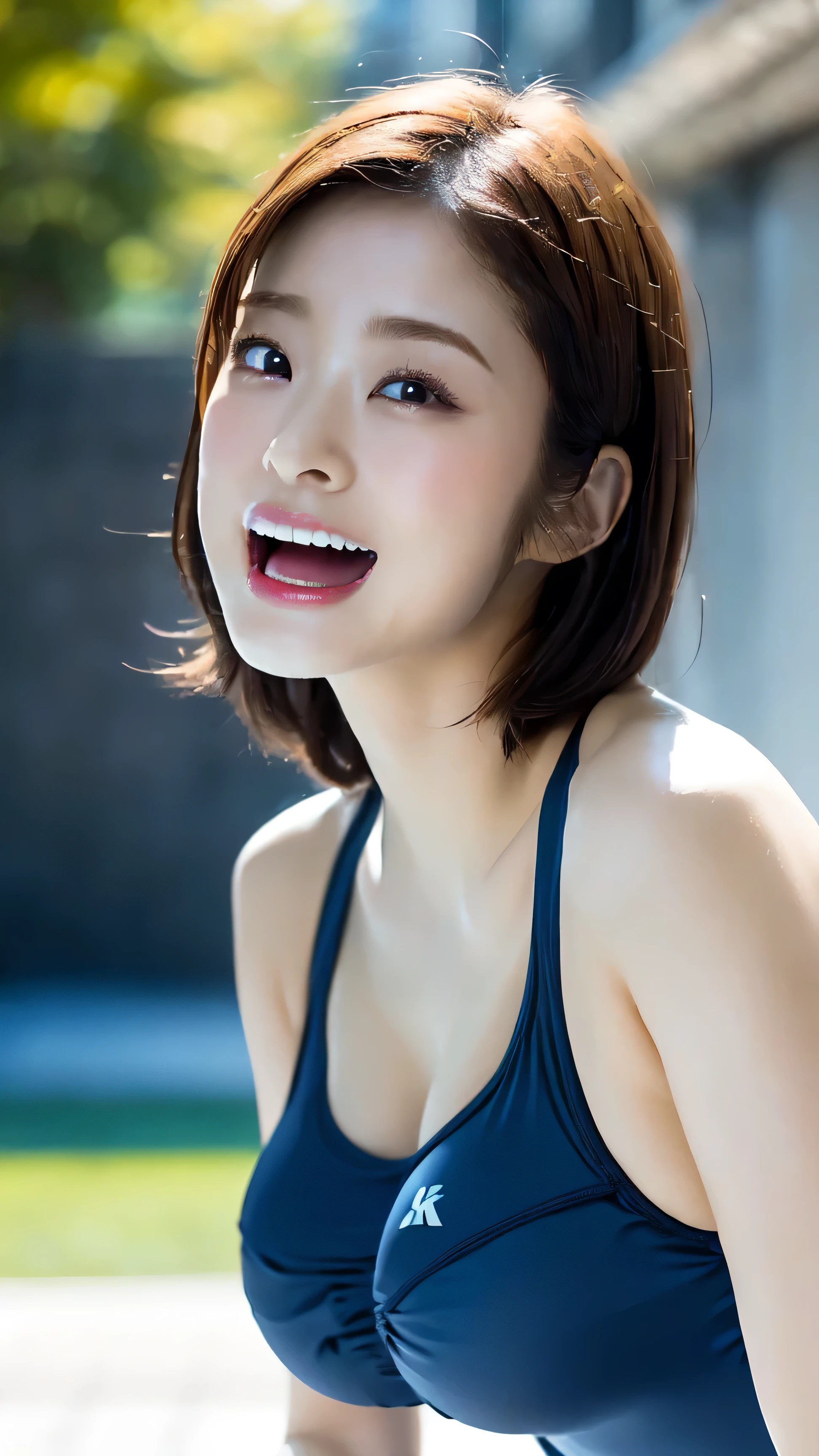 run-6500-v1.1, Beautiful detailed girl, Highly detailed eyes and face, Beautiful and beautiful eyes, Age 34, Perfect figure, D cup firm breasts、Beautiful big eyes、(sexual excitement:1.6)、short hair、(Japanese School Swimsuit、Navy blue one-piece swimsuit、Navy blue Japanese student swimsuit:1.3)、Small hips, (Butt crack, Bare waist, Bare back:1.3),Stick your butt out high, Seaside、Dynamic pose、Huge Rim Figure, ((put in、Deep joy、Ecstatic eyes:1.2), ((I gasp violently:1.2))、Ecstatic face、Climax expression、Endure:1.5)), My whole body is convulsing, Glowing Skin、Detailed face, Official Art,Highly detailed CG Unity 8k wallpaper, (masterpiece:1.0),(highest quality:1.0), photo shoot, 8k, Browsing Caution, High resolution, Kodak Portrait 400, Film Grain, Lens flare brilliance,View your audience