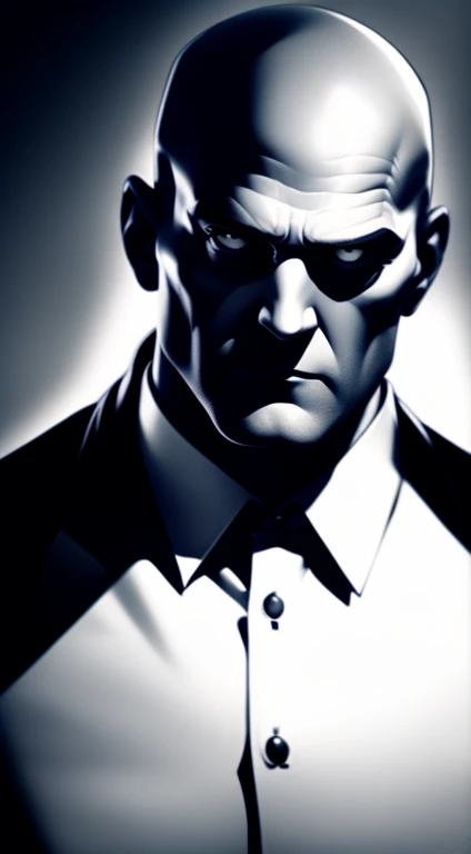 Creepy guy, politician, bald, detailed, Noir et blanc, monochrome, looking at viewer