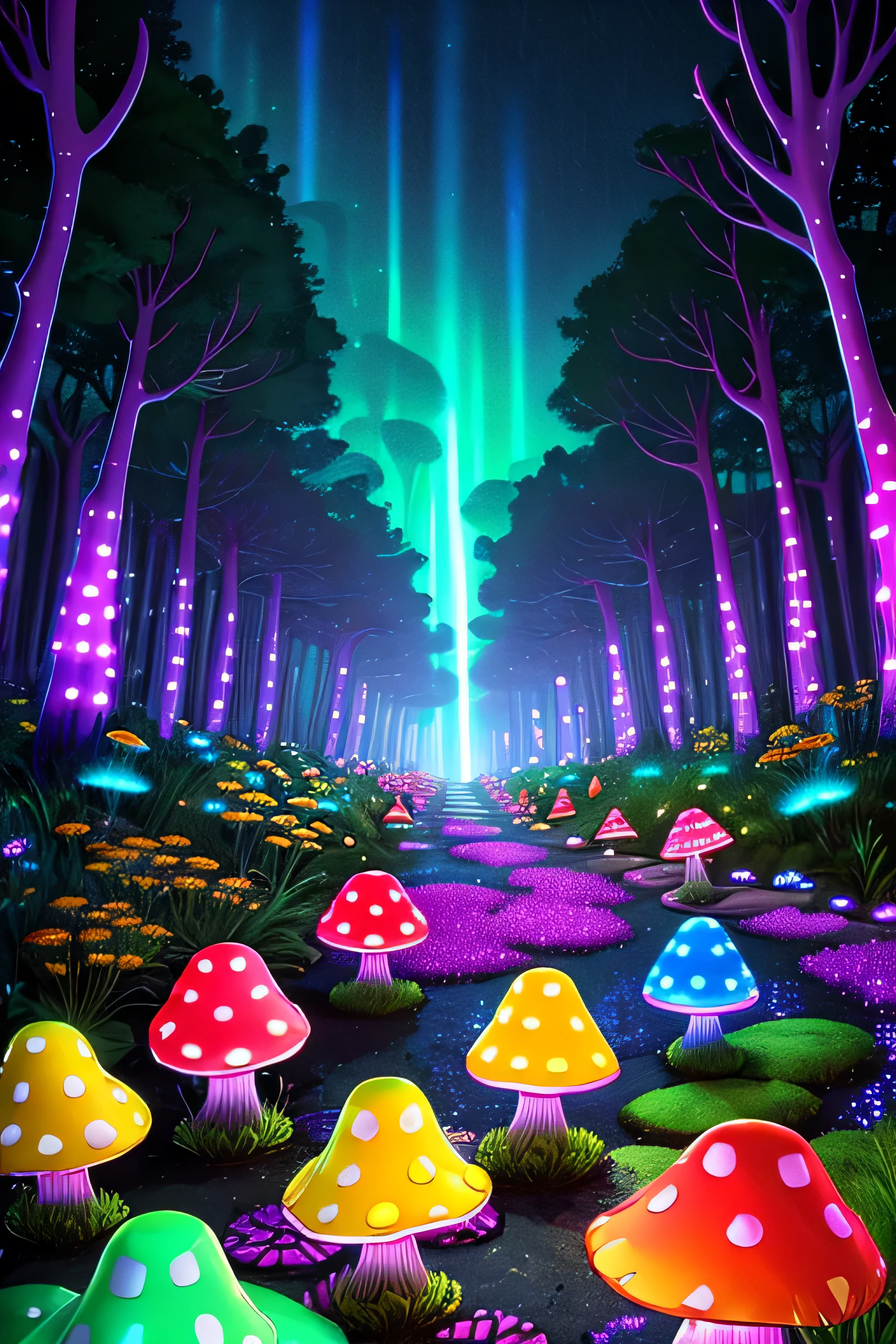 (Very detailed:1.2),(highest quality:1.2),8k,Sharp focus, (Scattered beneath the surface of the water:1.1)、rain、rain、rain、Forest road、(Forest roadが長く続いている)、(Glowing magical bioluminescent mushrooms:1.2),Psychedelic magic particles in the air, (neon bioluminescent mushroom forest at night:1.2), (magic firefly:1.2) (Very detailed trees、Rocks and moss:1.2), (Very detailed background:1.3), roleplaying game, Eldon Ring Style, (Fantasy:1.3),(Surreal:1.1), (((night))), Cinema Lighting, Very detailed, Art Station,Smooth, Sharp focus, Types of bacteria, Greg Lutkoski, Edited selection, trending on Art Station, Trending on deviantart, Knock me out, (By comparison:0.4),
