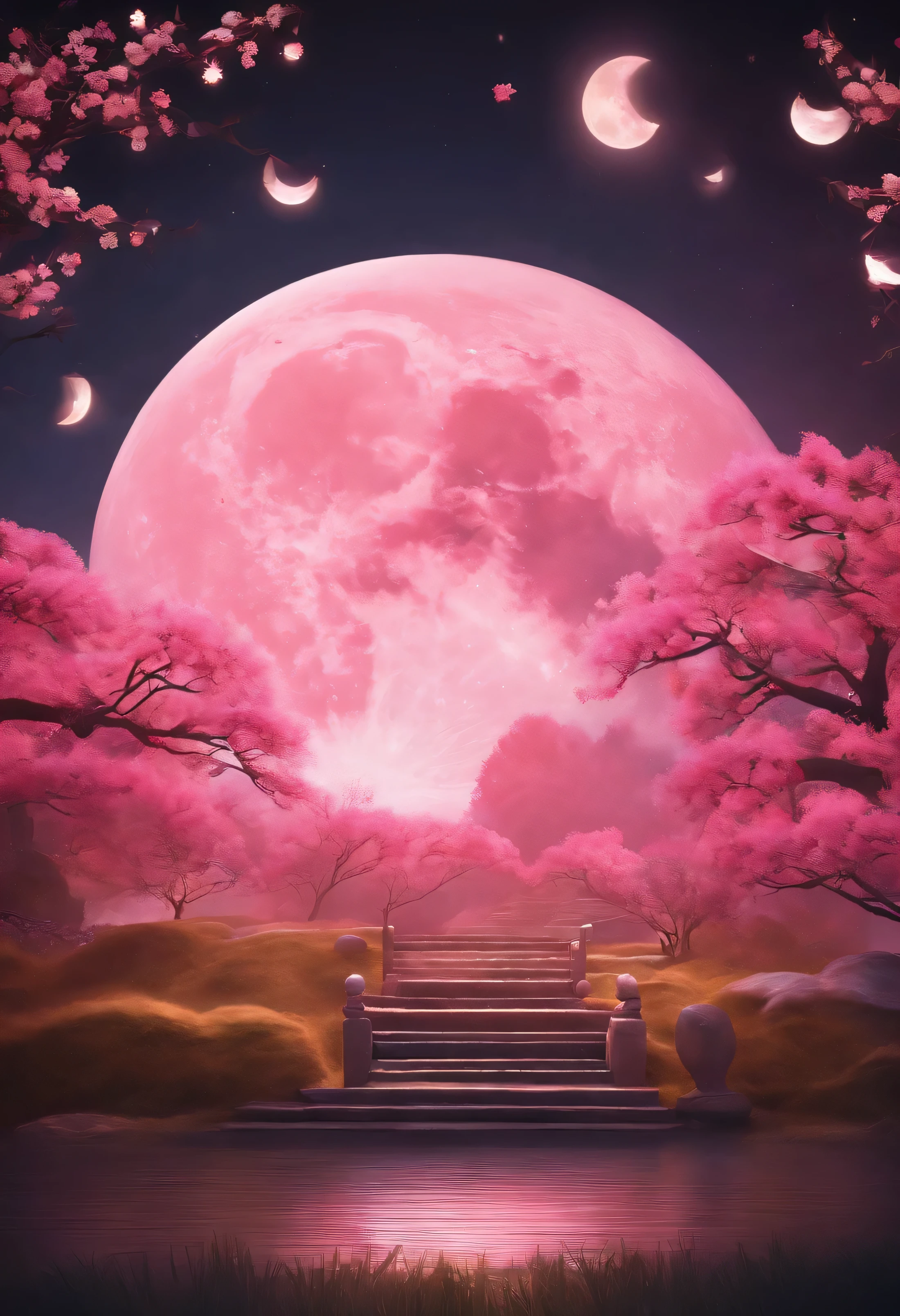 Moon，Moon icon，Two-dimensional style，Mid-Autumn Festival，Moon cake，Gift ribbons，Pink light bar,No Man，No Man