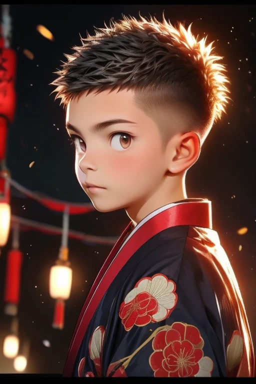 firework, boy, 18 years old, Wearing a Japanese traditional style, Short spiked hair, crew cut hair, Cute, Young, Asian, 