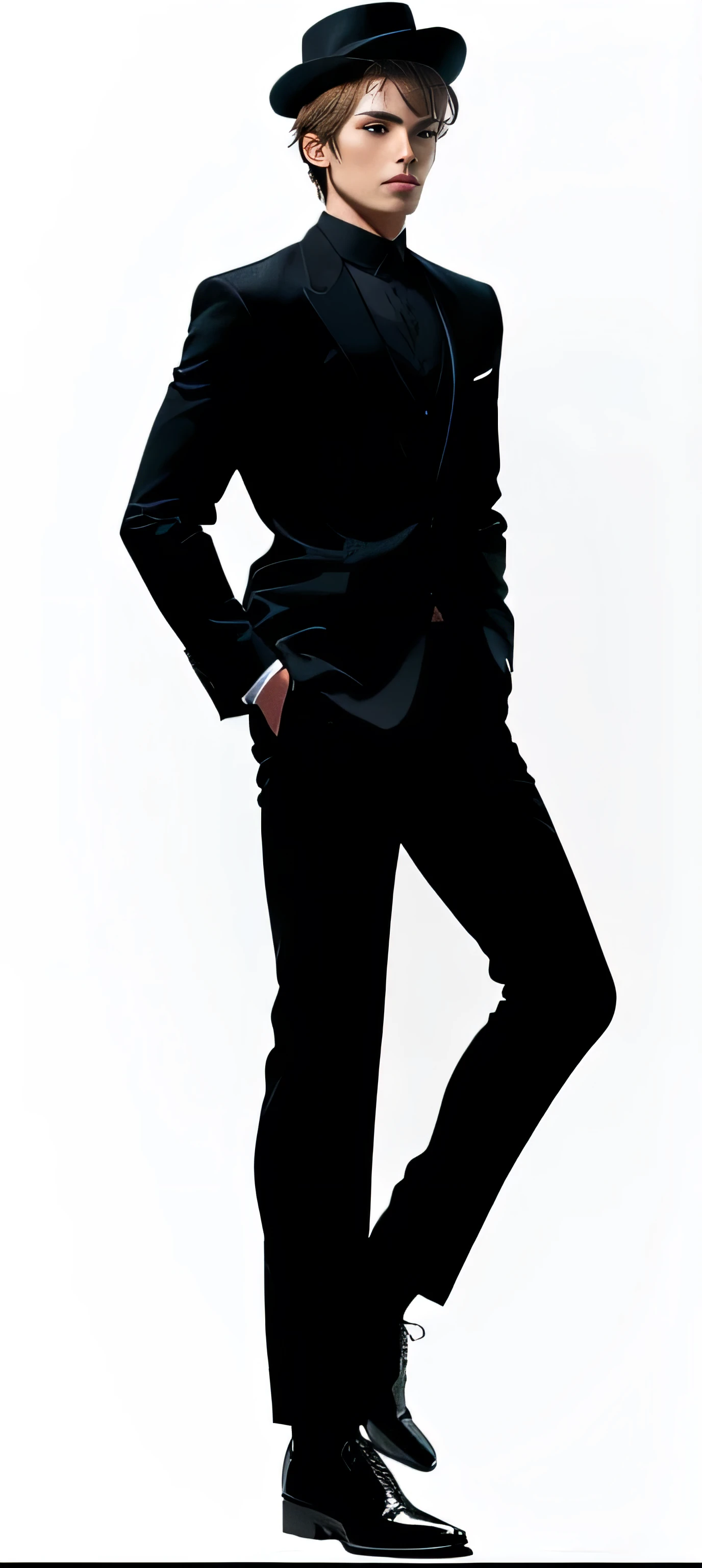 a drawing of a man in a black suit and hat, single silhouette figure, silhouette of a man, human silhouette, silhouette of man, black silhouette, man standing, silhoutte, full body close-up shot, detailed silhouette, distant full body view, silhouette, anthropomorphic silhouette, character silhouette, zoomed out full body, full body profile,,Light,Masterpiece,Rich in details,Clean shaping,beautiful clothes